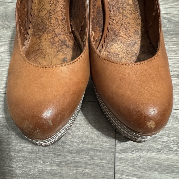 Lucky Brand Women's Brown Leather Heels Sz 8.5M Chunky Y2K Slingback Platform - Picture 2 of 13